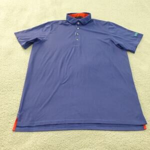 Greyson Shirt Mens XL Polo Golf Striped Blue Wolf Logo Performance Short Sleeve